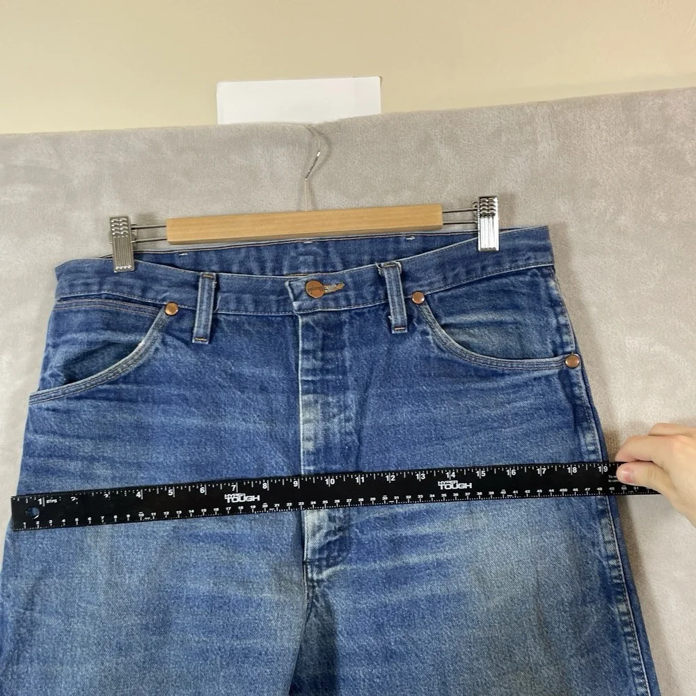 Vtg Wrangler 13MWZ Jeans Mens 36x36 (fit 34x34) Whisker Fade Distressed Mud Wash